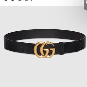Gucci Black Leather Belt with Gold GG Buckle